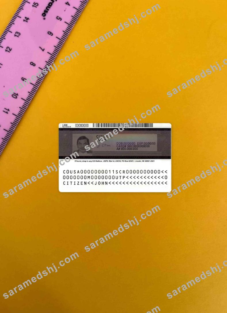 USA green card, permanent resident card photolook BACK